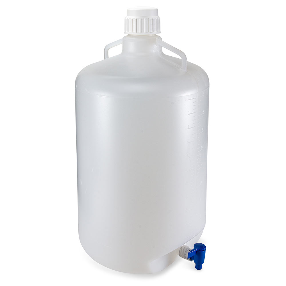 Globe Scientific Carboy, Round with Spigot and Handles, LDPE, White PP Screwcap, 50 Liter, Molded Graduations Carboy; carboy with handle; Round Carboy; LDPE; 50L